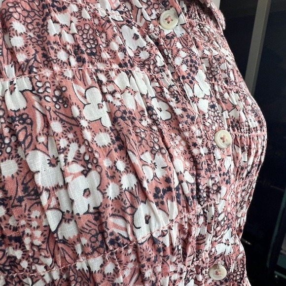 Anthropologie Pilcro Pink Floral Sasha Smocked Button Down Shirt Blouse S - Picture 8 of 15